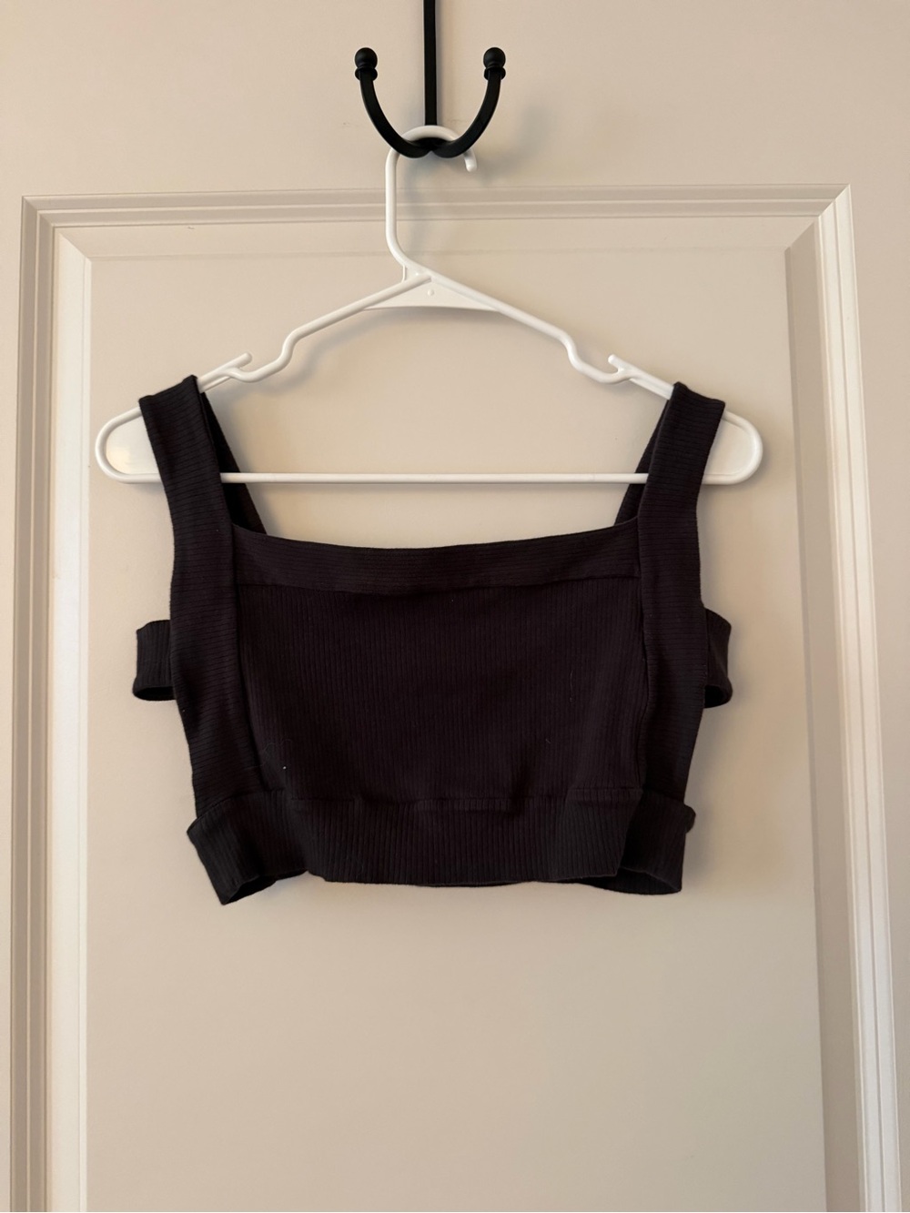 Urban Outfitters Black Ribbed Square-Cut Crop Tank